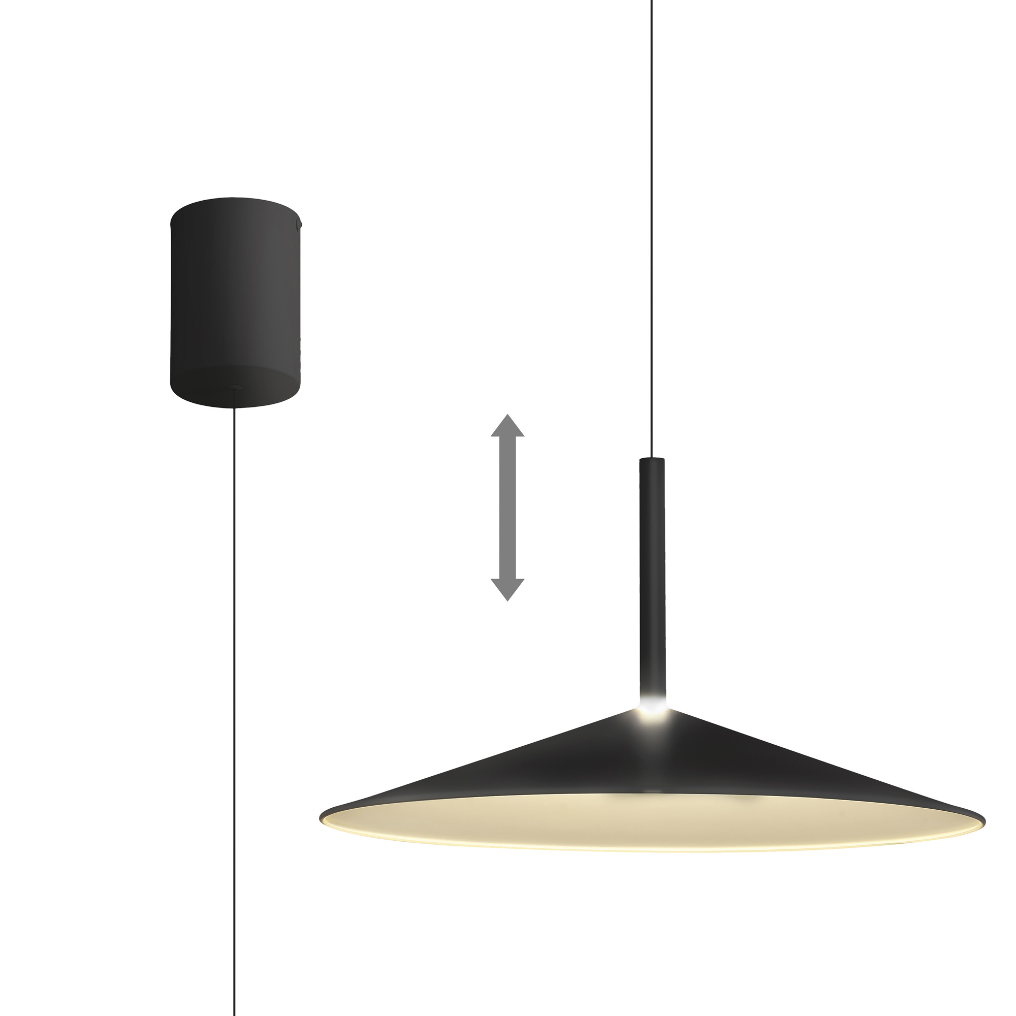 M7891/DIM  Calice 48cm Rise And Fall Pendant Dimmable 16W LED 3000K Black